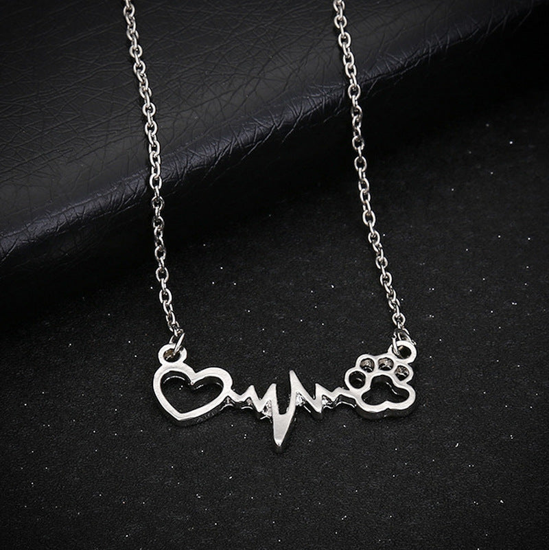 Creative ECG Dog Paw Print Love Necklace