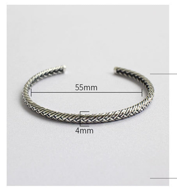 S925 Sterling Silver Vintage Serpentine Twist Woven Bracelet