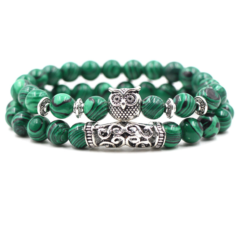 Fashion Simple Natural Malachite Owl Bracelet