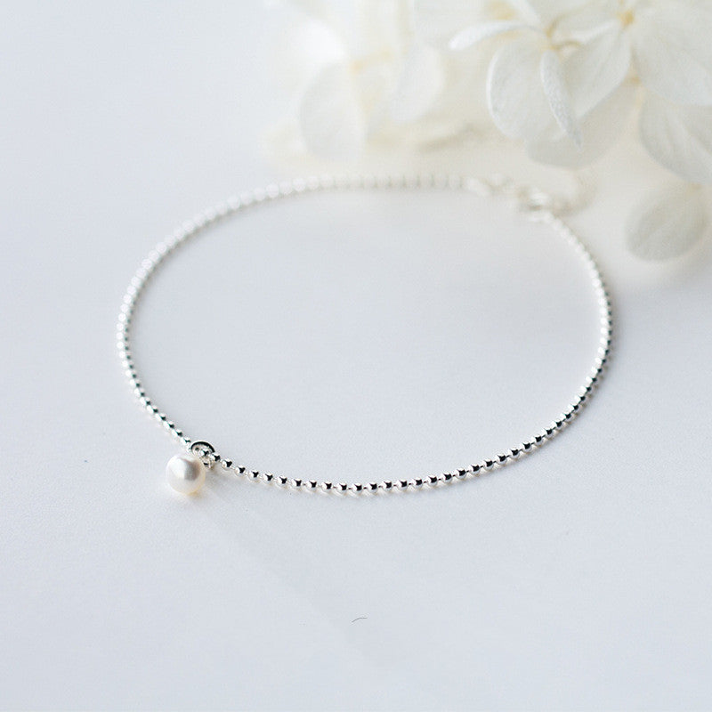 Anklet Female Korean Style Simple Light Bead Small Silver Ball Anklet Pearl Anklet