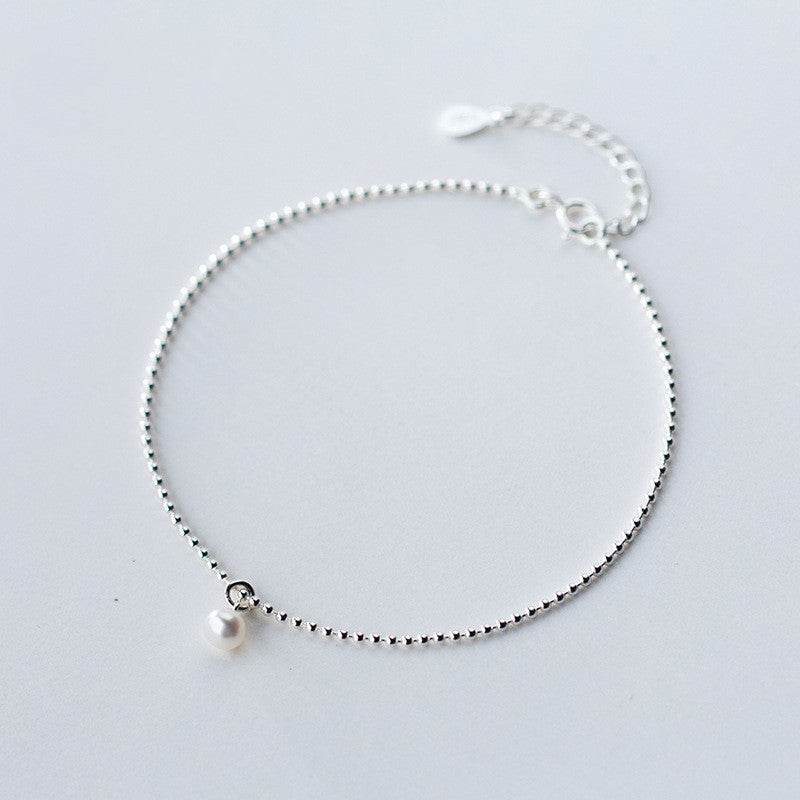 Anklet Female Korean Style Simple Light Bead Small Silver Ball Anklet Pearl Anklet