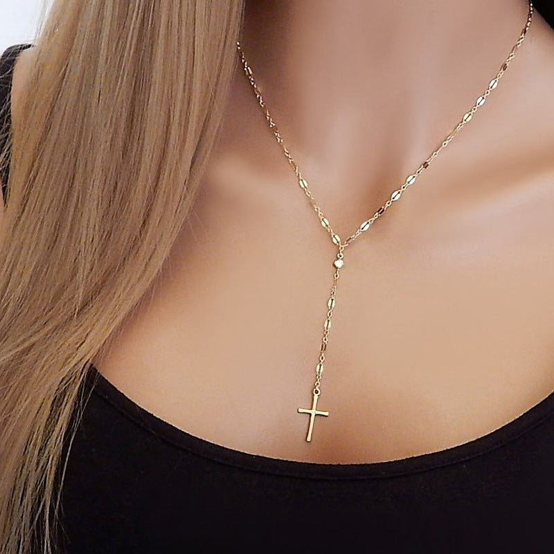 Fashion Personality Trendy Exaggerated Necklace Retro Cross Pendant Clavicle Necklace