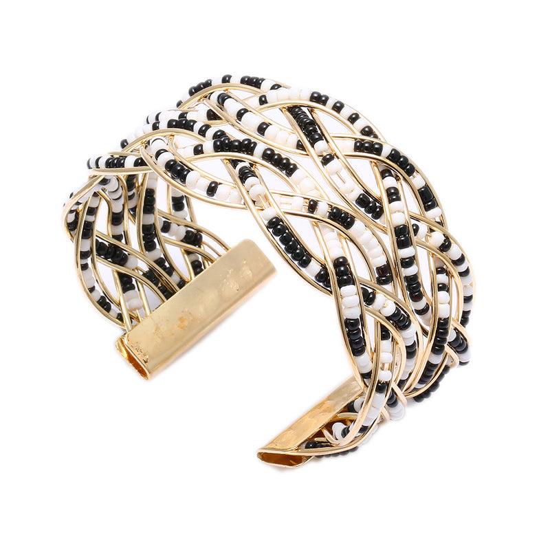 Multi-layer Colorful Rice Bead Woven Alloy Bracelet