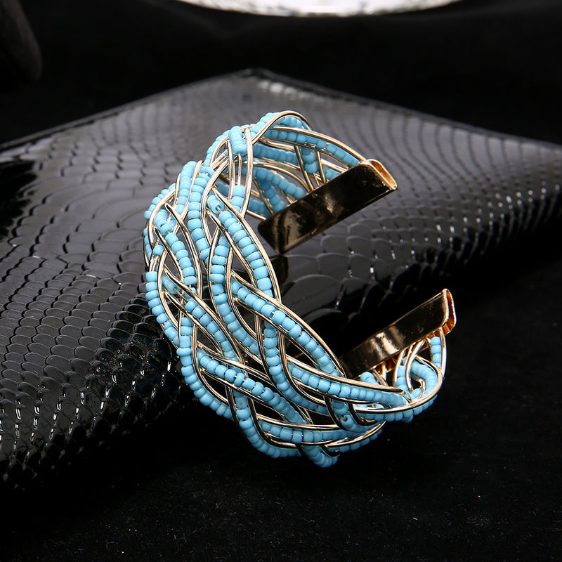 Multi-layer Colorful Rice Bead Woven Alloy Bracelet