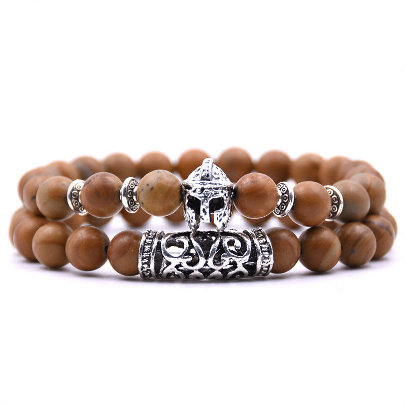 Volcanic Stone Tiger Eye DIY Bracelet Natural Stone Bracelet Set Alloy Helmet Combination Bracelet