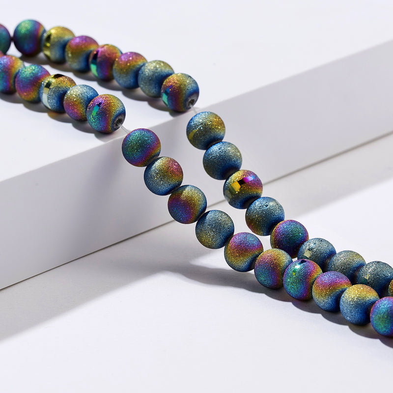 Multicolored Agate Frosted Electroplated Semi-precious Stone Beads Loose Beads