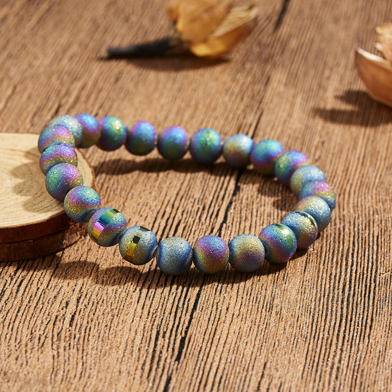 Multicolored Agate Frosted Electroplated Semi-precious Stone Beads Loose Beads