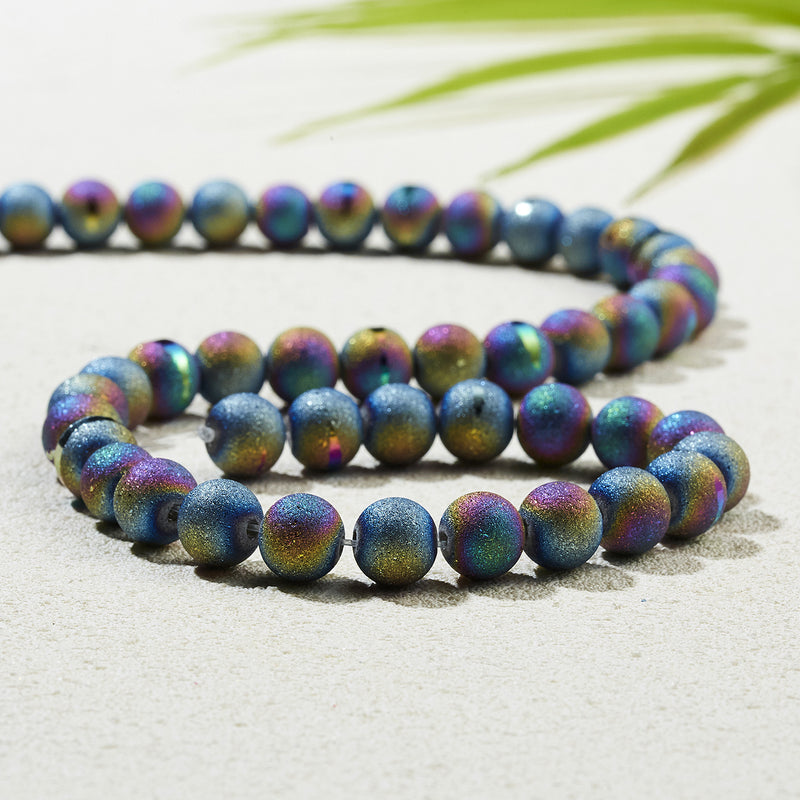 Multicolored Agate Frosted Electroplated Semi-precious Stone Beads Loose Beads
