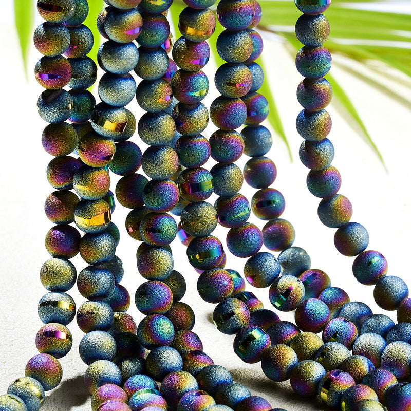 Multicolored Agate Frosted Electroplated Semi-precious Stone Beads Loose Beads