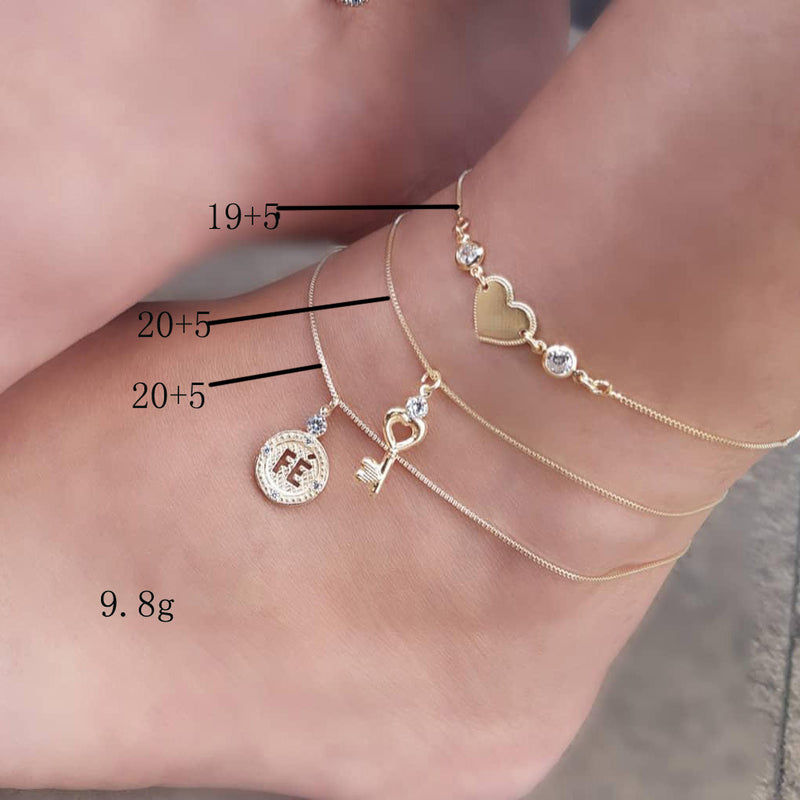 Women's Love Key Sandy Beach Seaside Multilayer Anklet