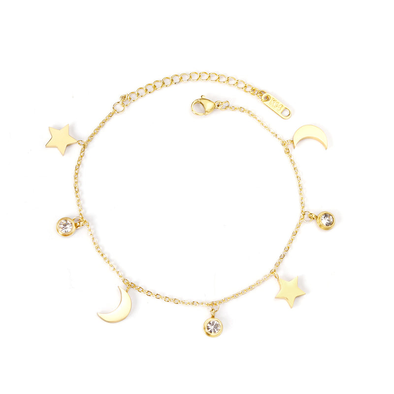 Star and Moon Shaped Accessory Bracelet with Diamond Pendant Bracelet