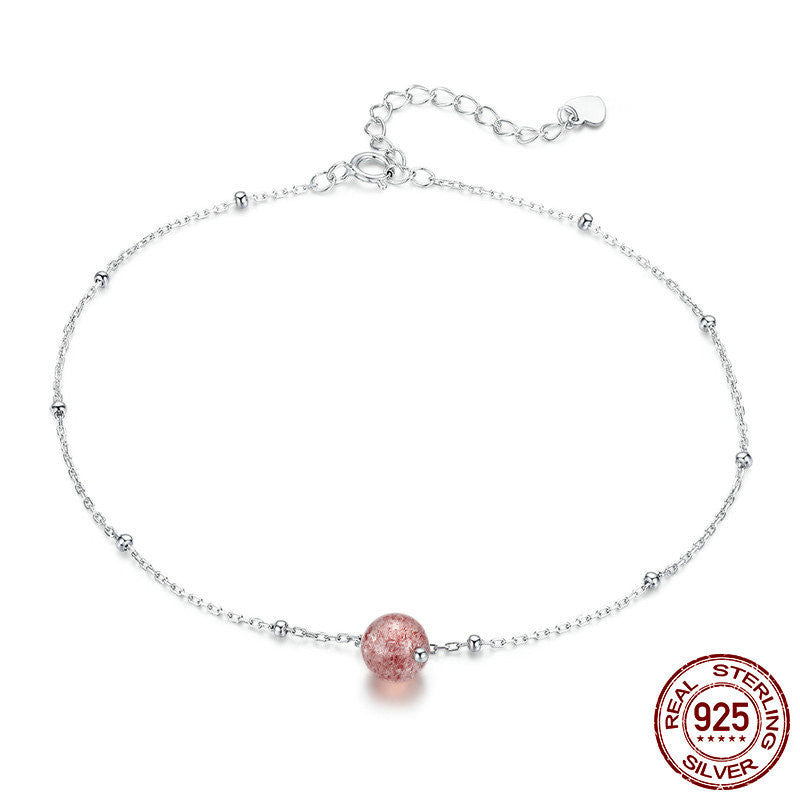 Pink Strawberry Crystal Anklet Sterling Silver S925 Platinum Plated