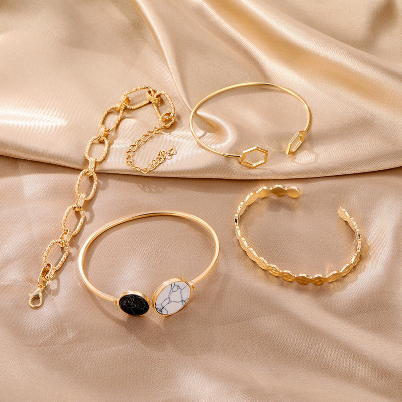 Marble Geometric Chain Alloy Bracelet Set 4 Pieces