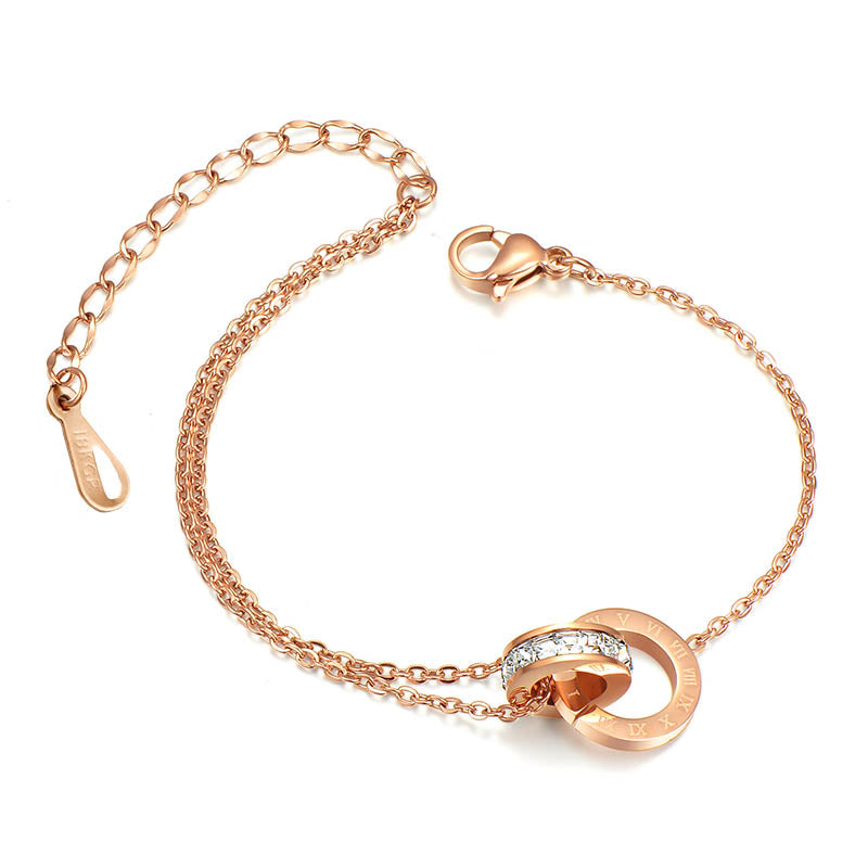 Roman Zircon Titanium Steel Anklet Rose Gold Silver