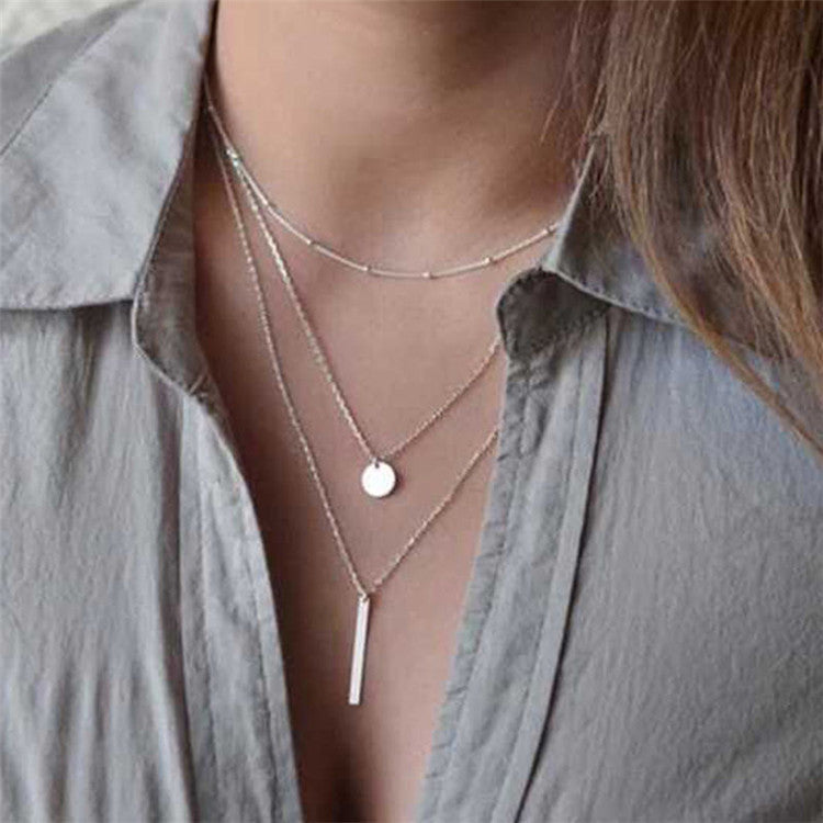 Three Layers Gold Plated Coin Long Pendant Necklace