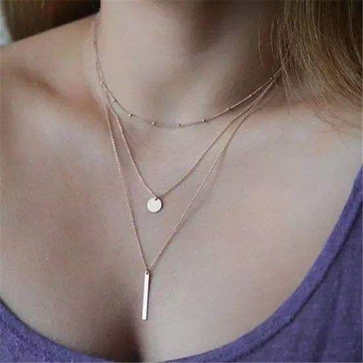 Three Layers Gold Plated Coin Long Pendant Necklace