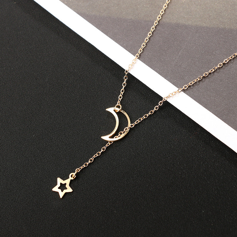 Fashion Simple Personality Moon Star Necklace Alloy Long Star Pendant Female Models