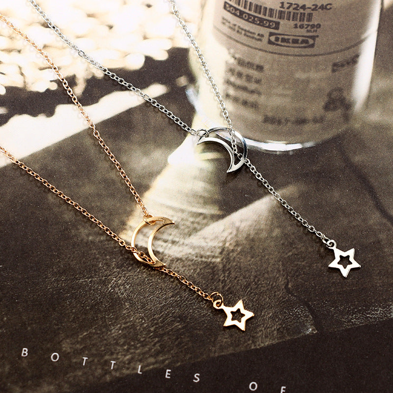 Fashion Simple Personality Moon Star Necklace Alloy Long Star Pendant Female Models