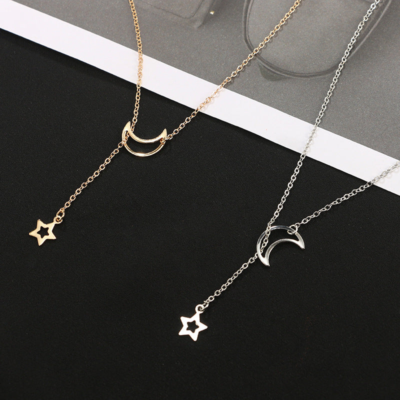 Fashion Simple Personality Moon Star Necklace Alloy Long Star Pendant Female Models