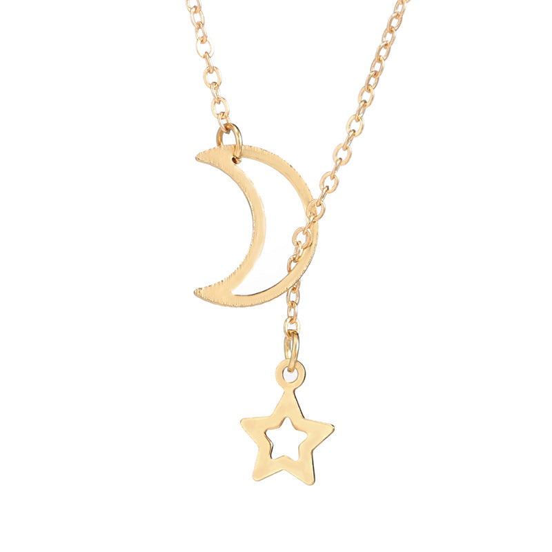 Fashion Simple Personality Moon Star Necklace Alloy Long Star Pendant Female Models