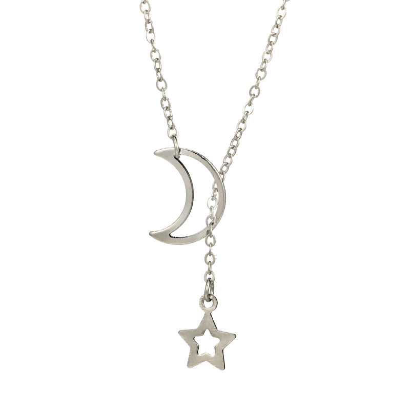 Fashion Simple Personality Moon Star Necklace Alloy Long Star Pendant Female Models