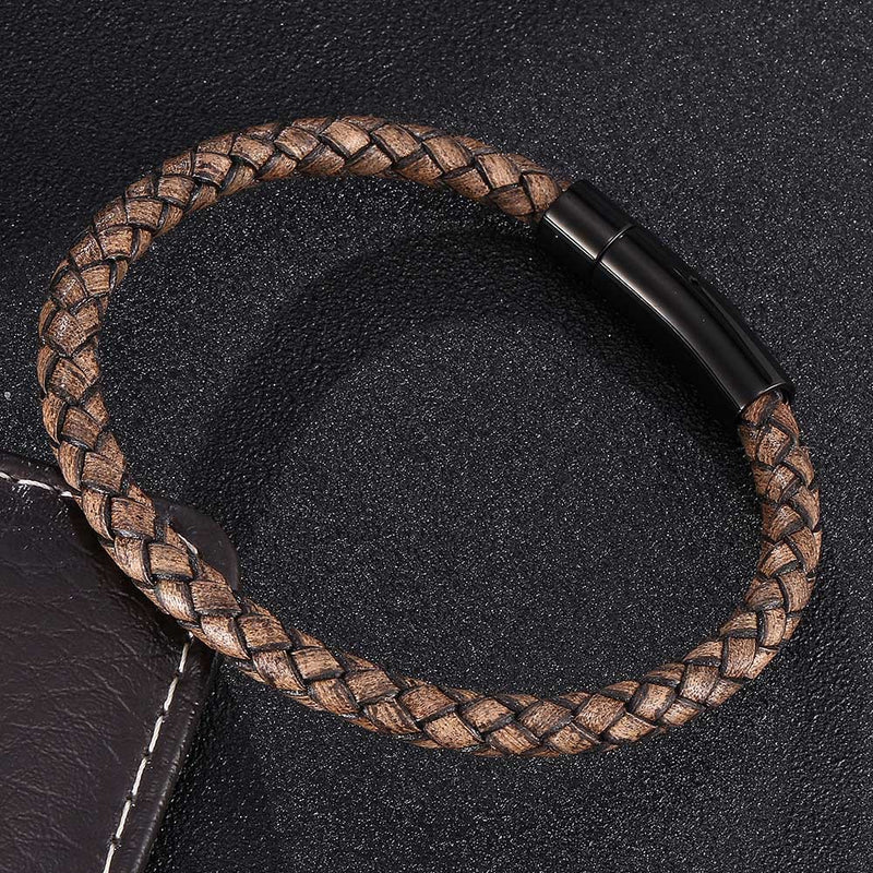 Hand-woven Leather Bracelet With Black Snap Buckle