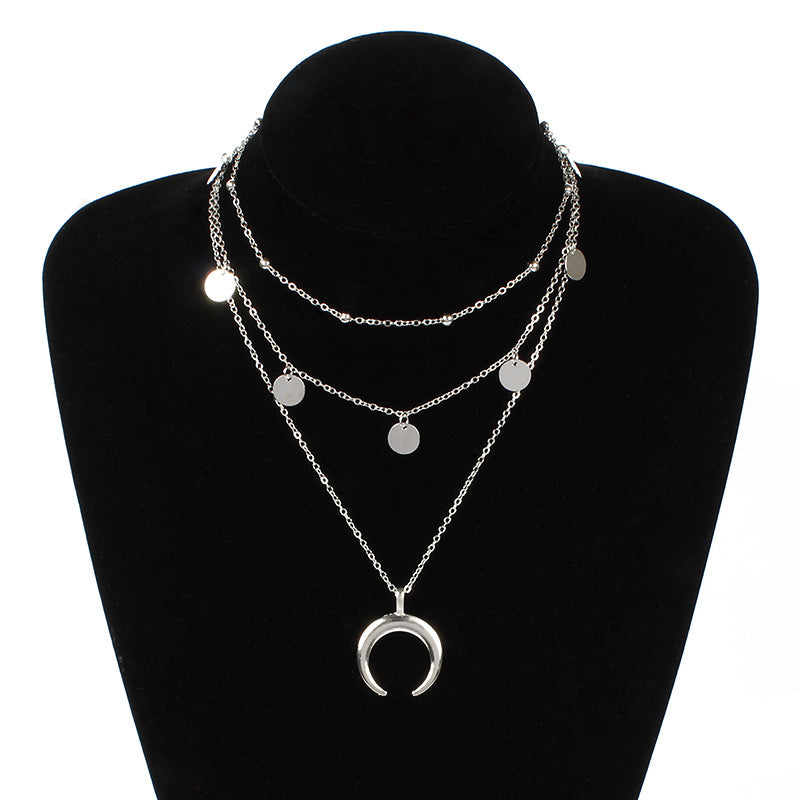 Women's Disc Pendant Multi-Layer Round Bead Necklace