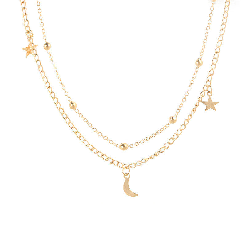 Retro Simple Layered Necklace Moon Star Sequined Layered Necklace