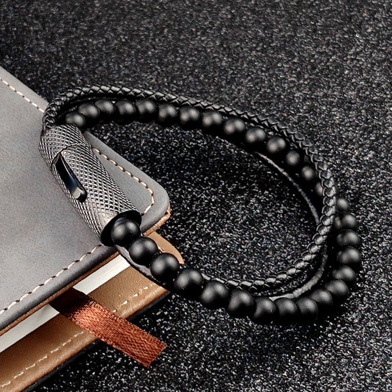 Stainless Steel Bracelet New Snap Beaded Black Leather Black Bracelet For Men