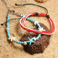 Cotton Woven Starfish Anklet 4mm Synthetic Turquoise Beaded Female Bracelet