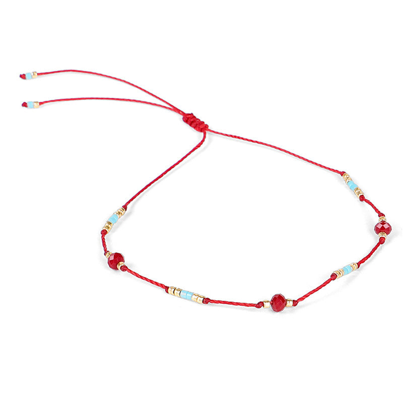 Bohemian Holiday Style Anklet Color Rice Bead Wax Thread Beaded Anklet