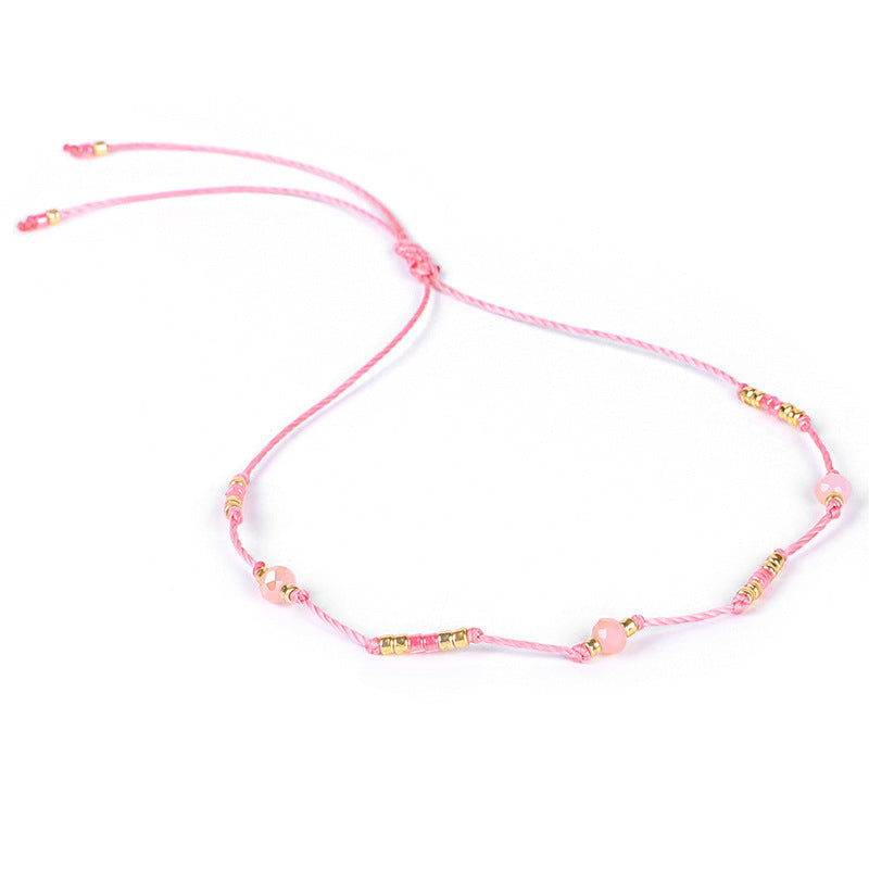 Bohemian Holiday Style Anklet Color Rice Bead Wax Thread Beaded Anklet