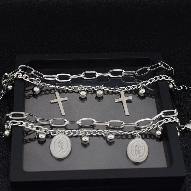 Mens And Womens Hip-Hop Simple And Versatile Double-Layer Chain Stainless Steel Non-Fading Bracelet