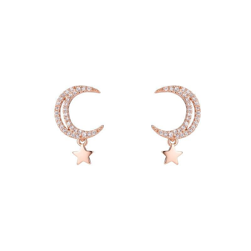 Stars And moon S925 Sterling Silver Pin Earrings