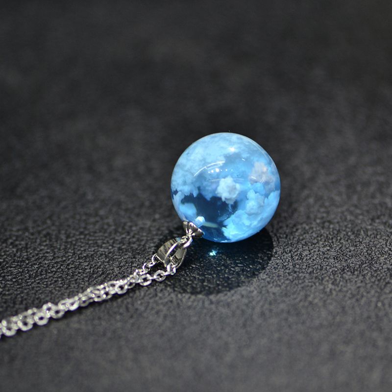 Blue Sky and White Cloud Necklace Spherical Resin Sky Cloud Jewelry