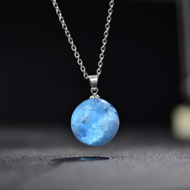 Blue Sky and White Cloud Necklace Spherical Resin Sky Cloud Jewelry