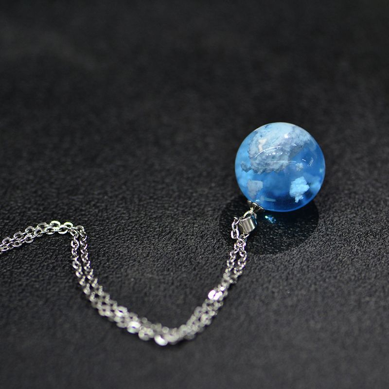 Blue Sky and White Cloud Necklace Spherical Resin Sky Cloud Jewelry