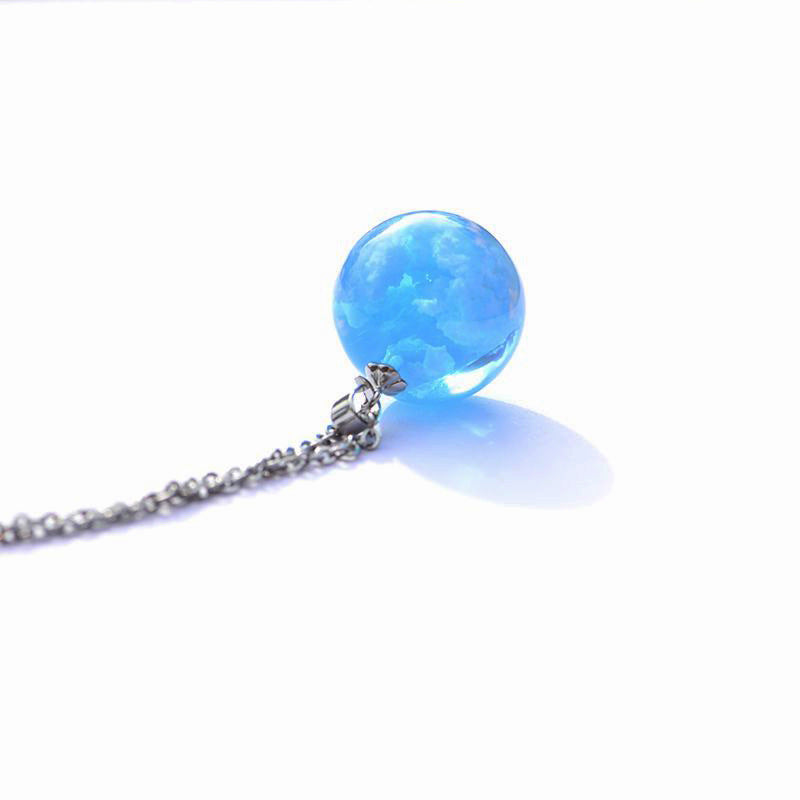 Blue Sky and White Cloud Necklace Spherical Resin Sky Cloud Jewelry