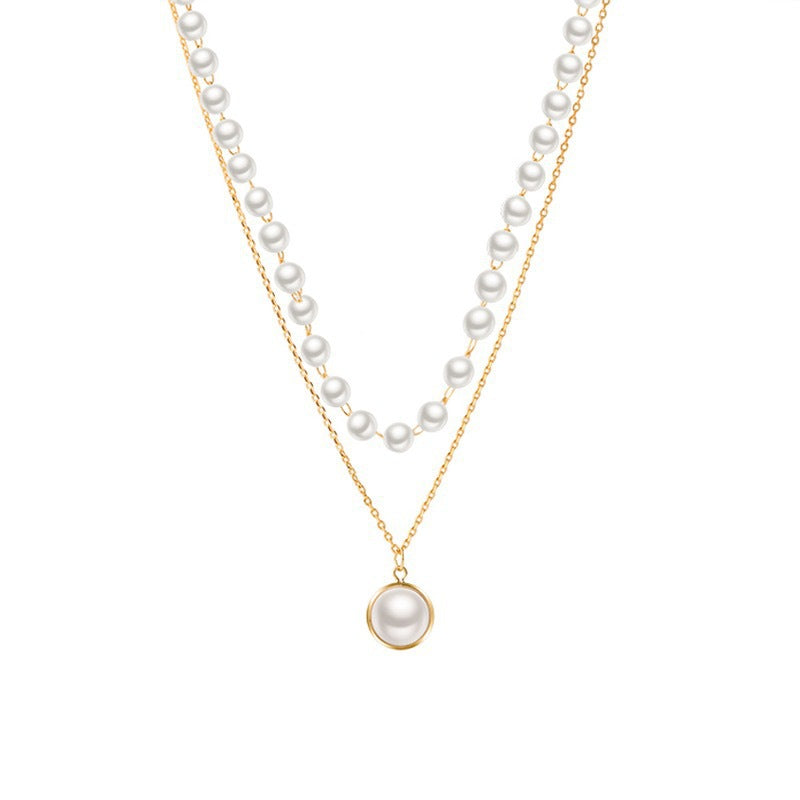 Chain Beaded Multilayer Pearl Pendant Necklace