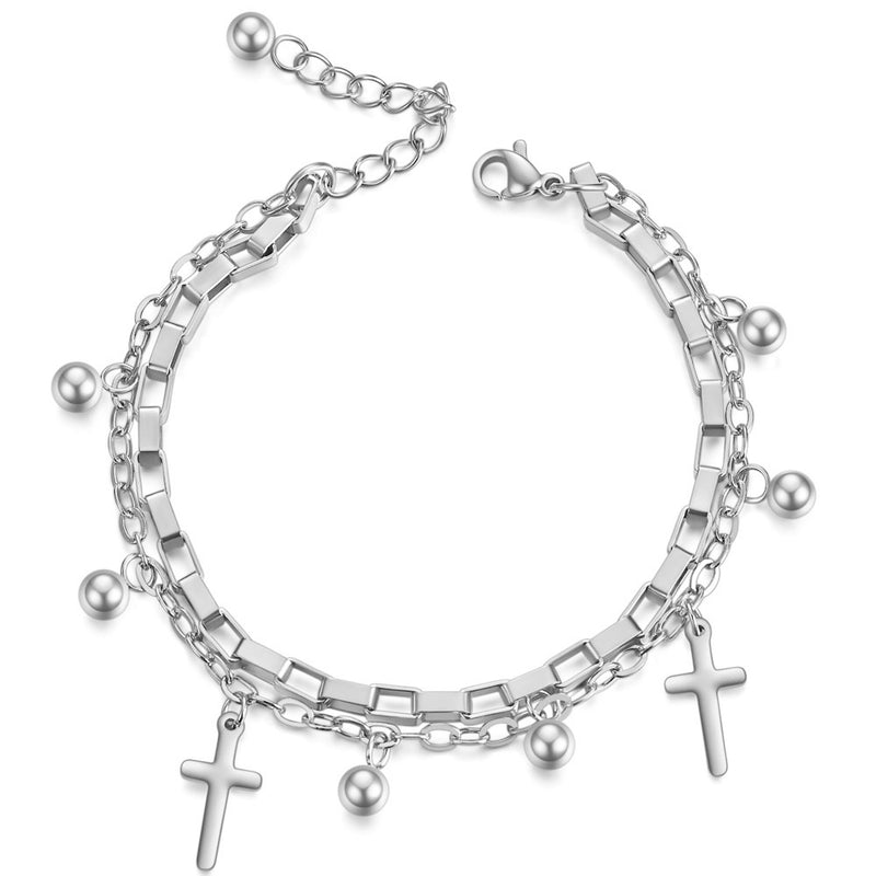 Fashion Titanium Steel Cross Double Layer Bracelet