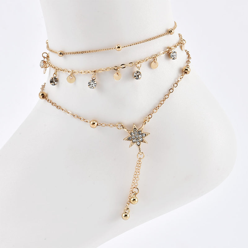 Golden Ladies Multilayer Circle Diamond Anklet