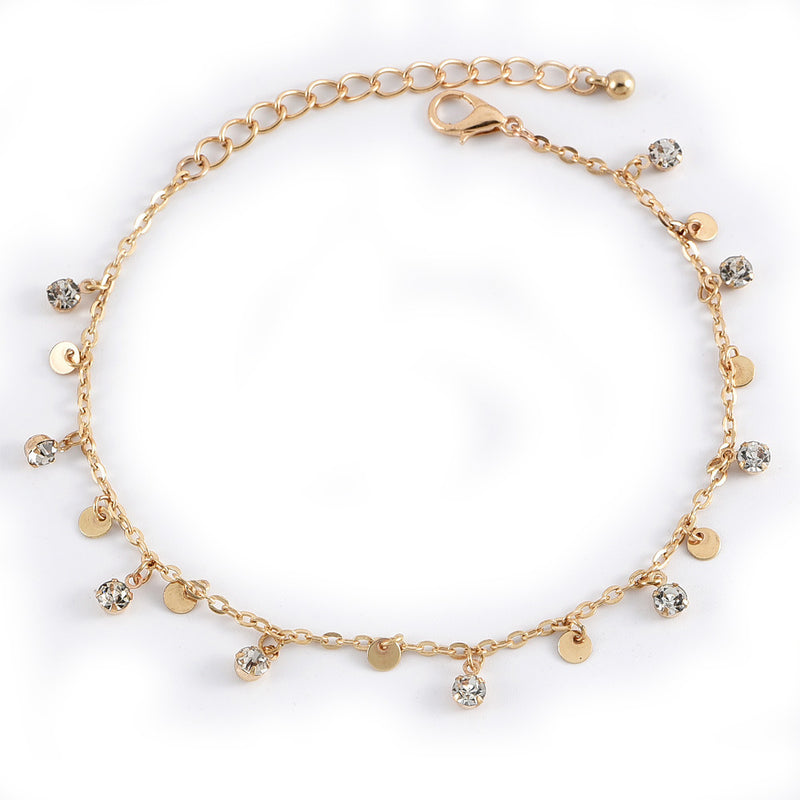 Golden Ladies Multilayer Circle Diamond Anklet