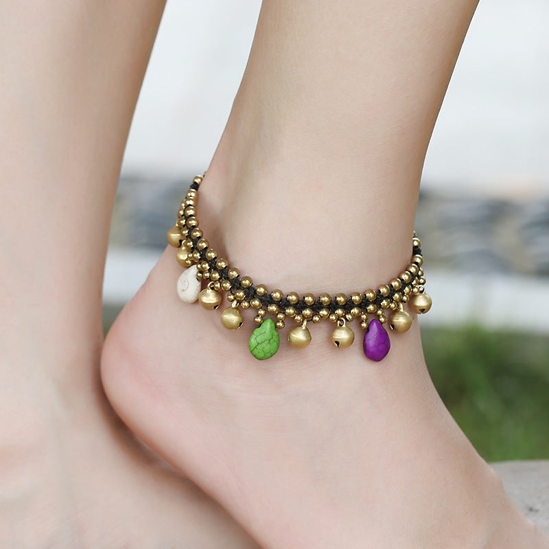 Hand-woven Turquoise Bell Pendant Anklet Ethnic Style