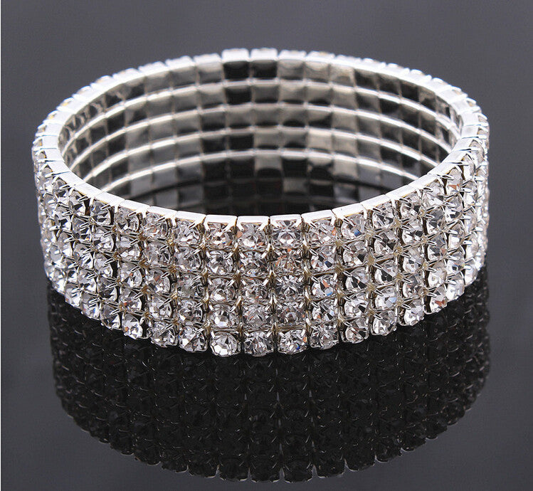 Foreign Trade Fashion Flash Diamond Shiny Diamond Jewelry CrystalFull Diamond Bracelet Single Row Diamond Stretch Multi-layer Diamond Row Bracelet