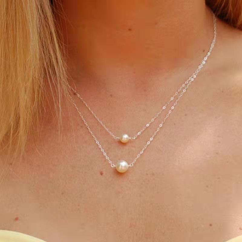 Single Double Layer Pearl Necklace Short Clavicle Chain