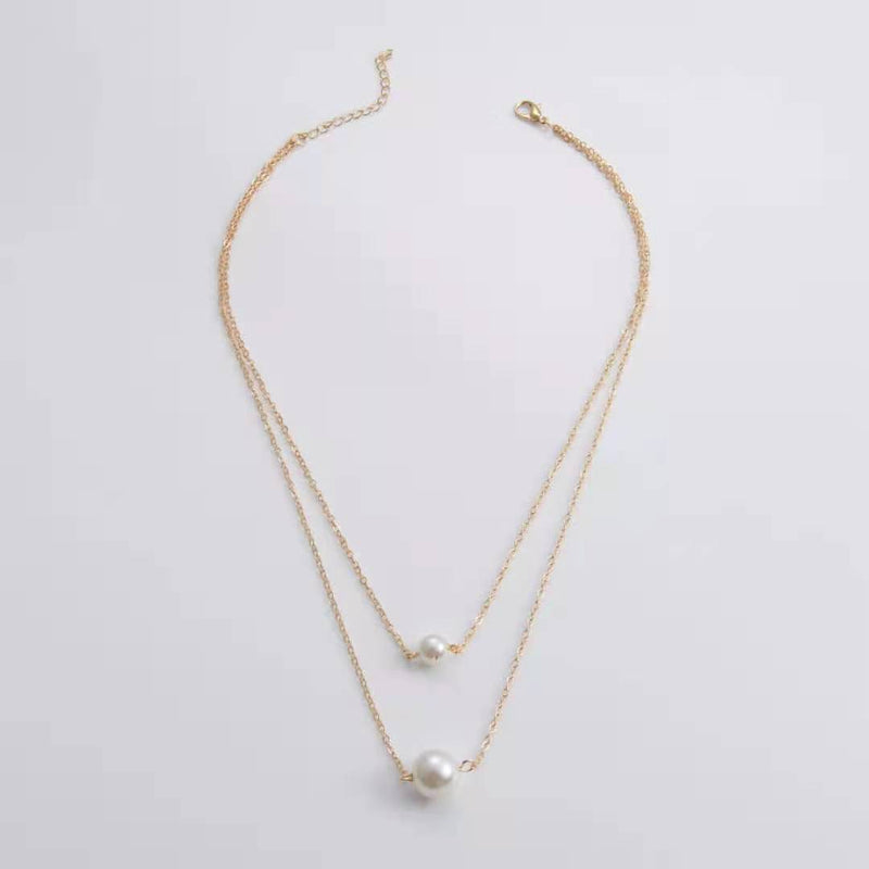 Single Double Layer Pearl Necklace Short Clavicle Chain