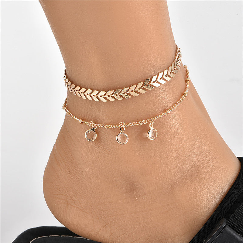 Women's Multi-layer Metal Chain Drill Anklet Combination Popular