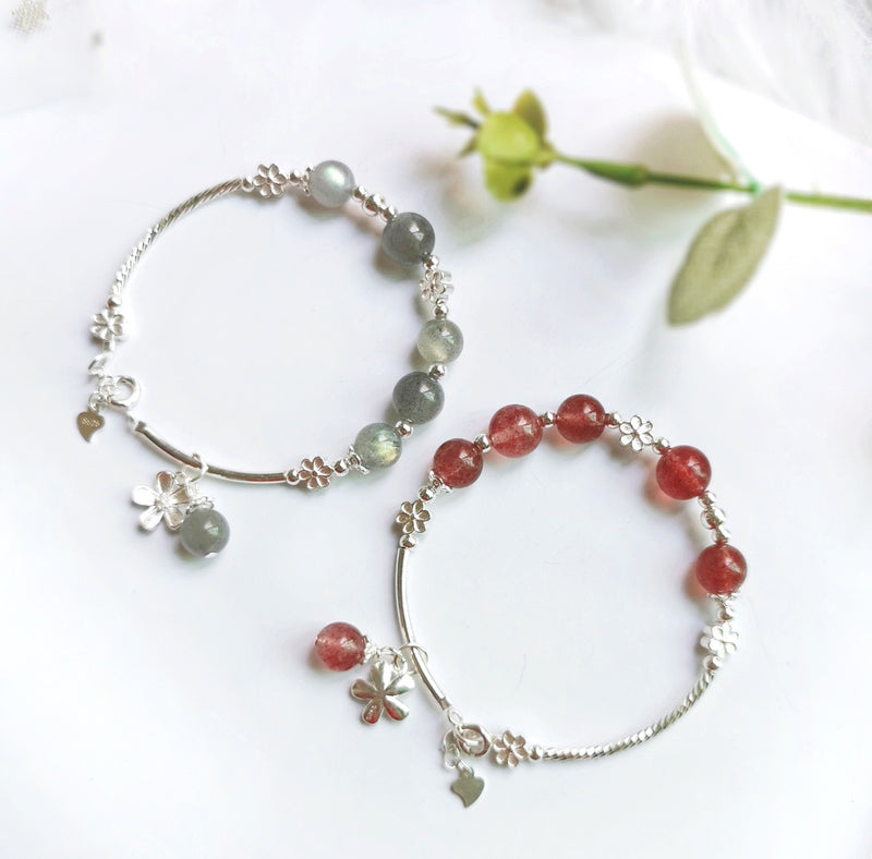 Strawberry Crystal & Sterling Silver Grey Moonlight Bracelet