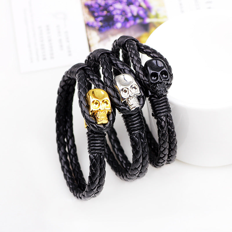 Weave-Bracelet Skull Gold-Silver-Color Jewelry Genuine-Leather Fashion Women