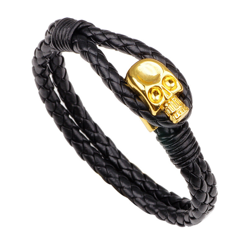 Weave-Bracelet Skull Gold-Silver-Color Jewelry Genuine-Leather Fashion Women